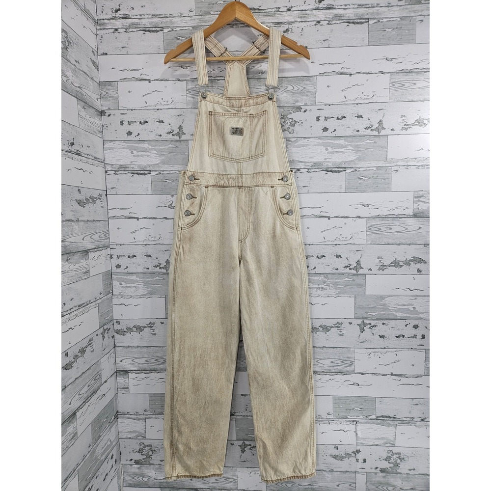 Levis Womens Denim Baggy Overalls Faded Tan Travertine Wash Small